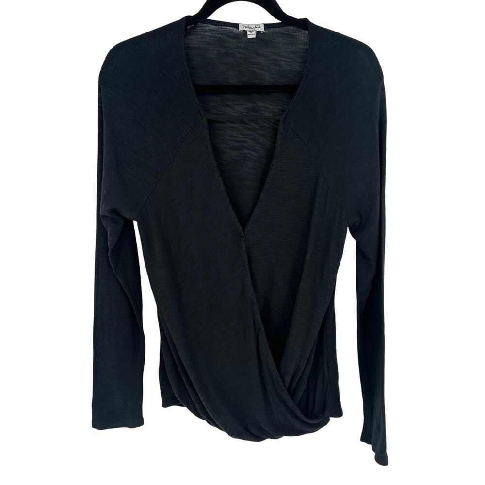 Splendid Black Surplice V-Neck Long Sleeve Blouse Casual Breathable Workwear S
